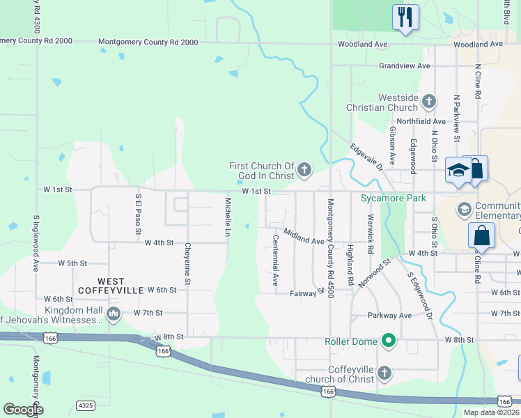 map of restaurants, bars, coffee shops, grocery stores, and more near 204 Catalpa Street in Coffeyville