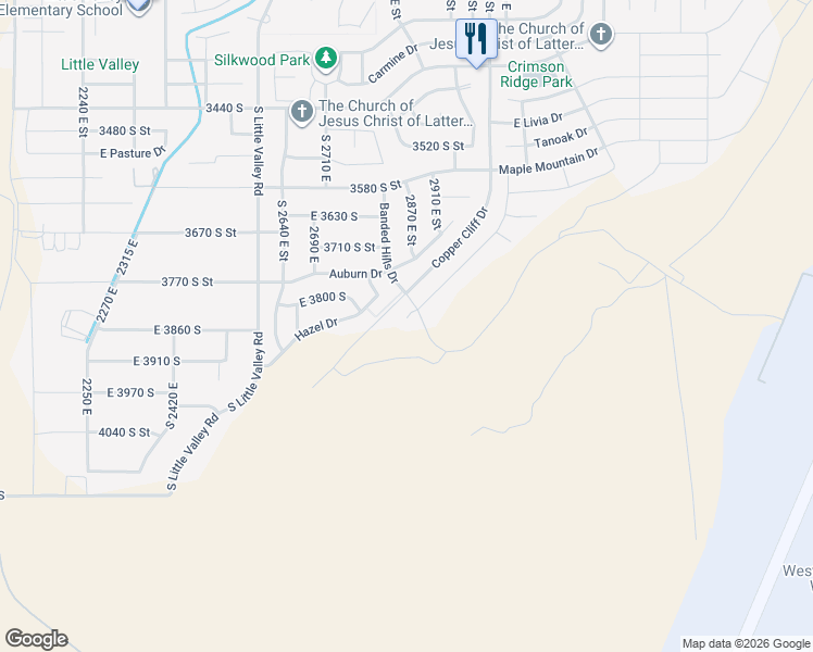 map of restaurants, bars, coffee shops, grocery stores, and more near 3827 South Jessamine Circle in St. George