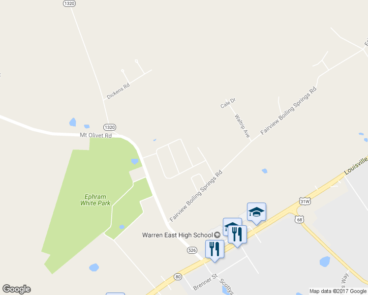 map of restaurants, bars, coffee shops, grocery stores, and more near Sunny Acres in Bowling Green