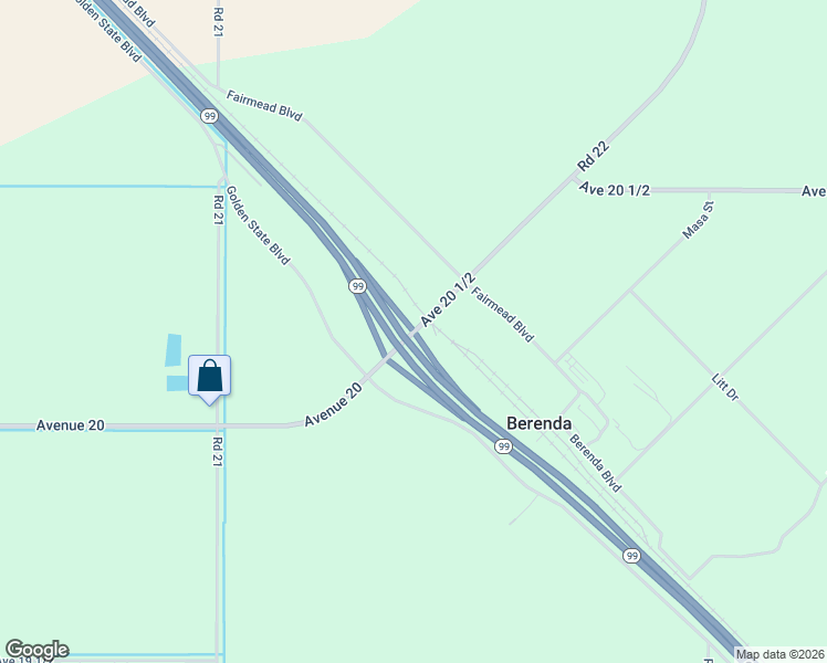 map of restaurants, bars, coffee shops, grocery stores, and more near Avenue 20 in Madera