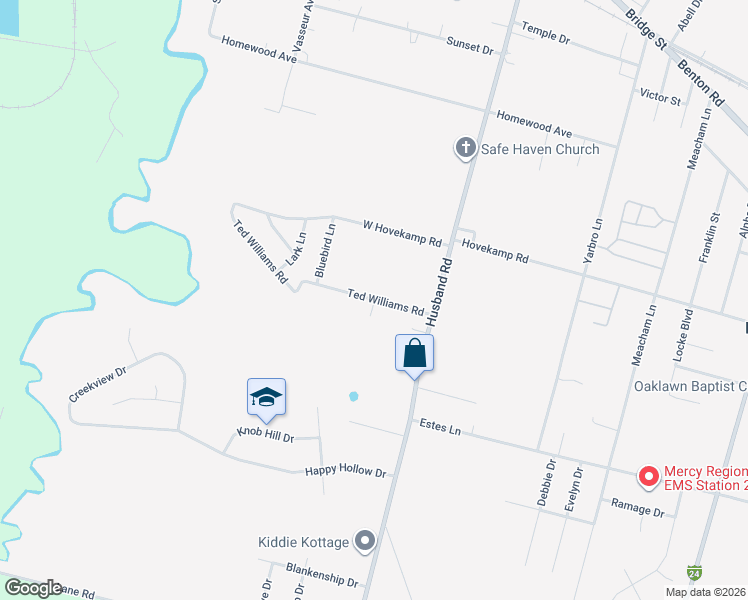 map of restaurants, bars, coffee shops, grocery stores, and more near 2222 Ted Williams Road in Paducah