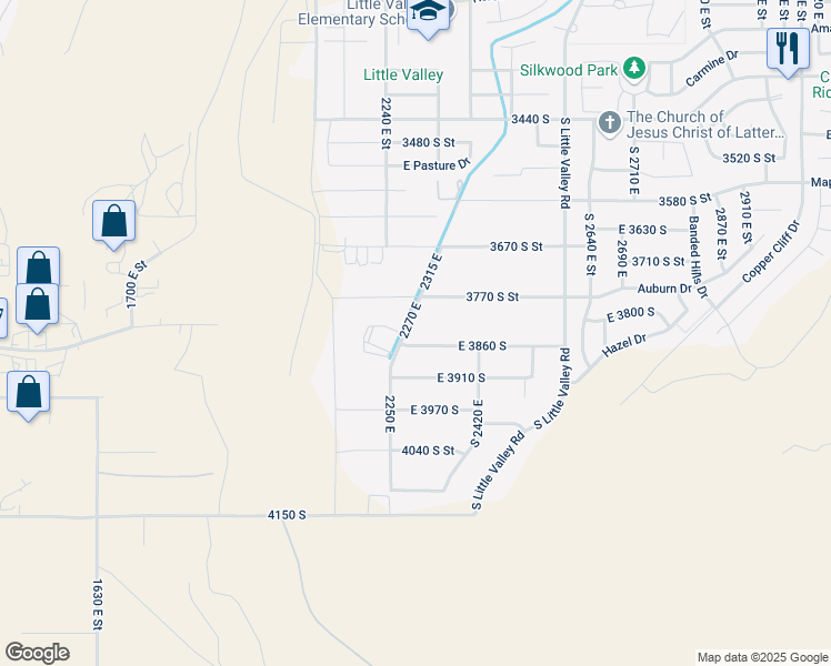map of restaurants, bars, coffee shops, grocery stores, and more near 2291 East 3860 South in St. George
