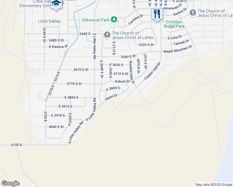 map of restaurants, bars, coffee shops, grocery stores, and more near 2721 Hazel Drive in St. George