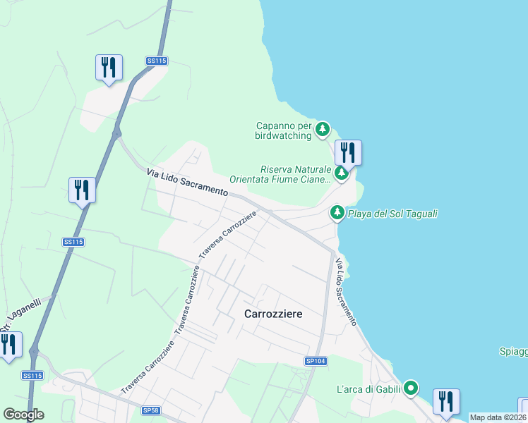 map of restaurants, bars, coffee shops, grocery stores, and more near snc Traversa Caderini in Libero consorzio comunale di Siracusa