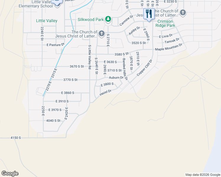 map of restaurants, bars, coffee shops, grocery stores, and more near 2721 Hazel Drive in St. George