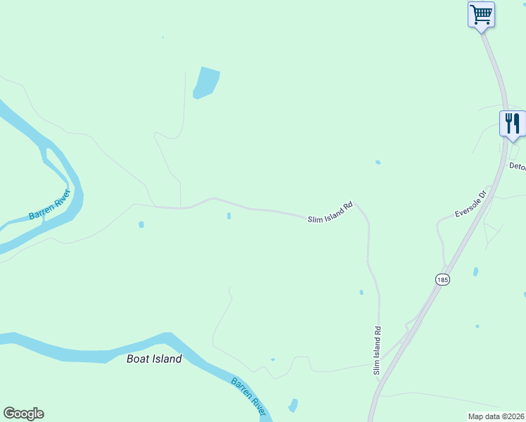 map of restaurants, bars, coffee shops, grocery stores, and more near 587 Slim Island Road in Bowling Green