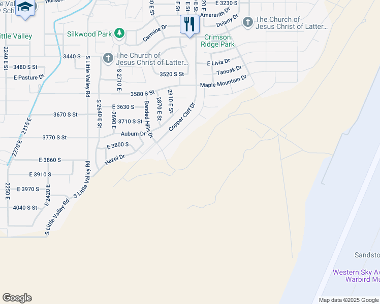 map of restaurants, bars, coffee shops, grocery stores, and more near 3021 East Banded Hills Drive in St. George