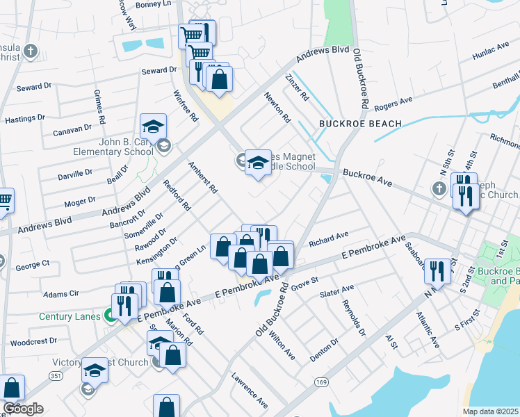 map of restaurants, bars, coffee shops, grocery stores, and more near 1806 Jay Sykes Court in Hampton