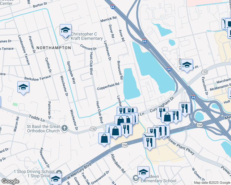 map of restaurants, bars, coffee shops, grocery stores, and more near 31 Lynnhaven Drive in Hampton