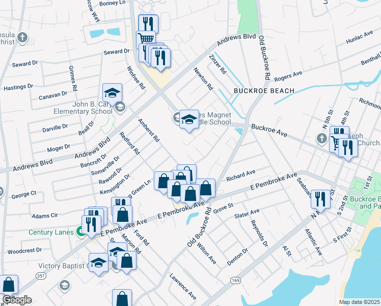 map of restaurants, bars, coffee shops, grocery stores, and more near 1806 Jay Sykes Court in Hampton