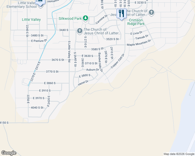 map of restaurants, bars, coffee shops, grocery stores, and more near 2798 Hazel Drive in St. George