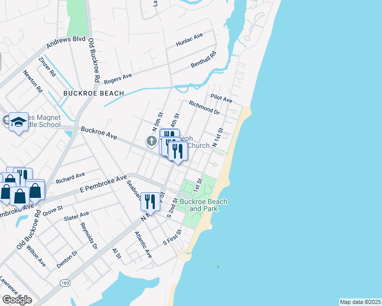 map of restaurants, bars, coffee shops, grocery stores, and more near 125 North 2nd Street in Hampton