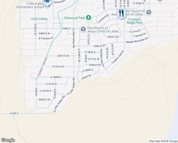 map of restaurants, bars, coffee shops, grocery stores, and more near 2691 East 3800 South in St. George
