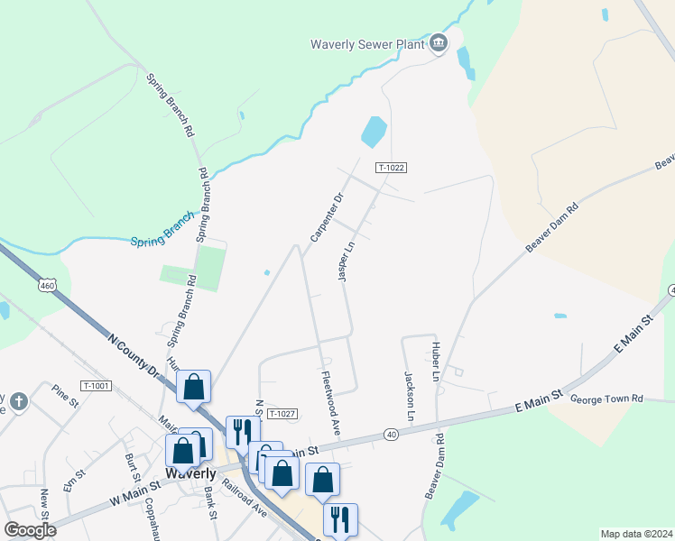 map of restaurants, bars, coffee shops, grocery stores, and more near 306 Jasper Lane in Waverly