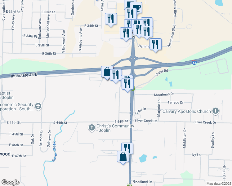 map of restaurants, bars, coffee shops, grocery stores, and more near 4026 South Arizona Avenue in Joplin