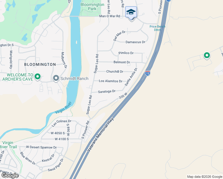 map of restaurants, bars, coffee shops, grocery stores, and more near 550 Saratoga Drive in St. George