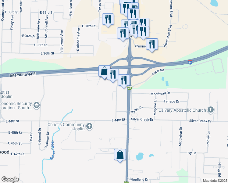 map of restaurants, bars, coffee shops, grocery stores, and more near 4026 South Arizona Avenue in Joplin