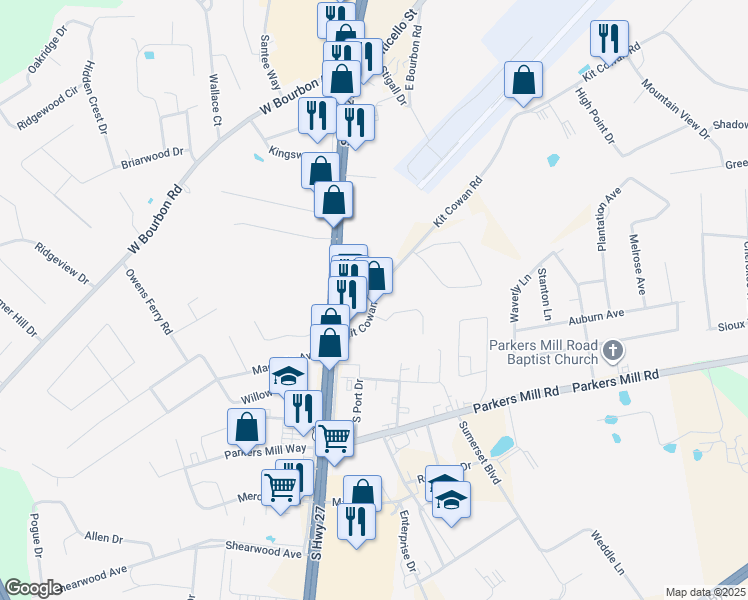 map of restaurants, bars, coffee shops, grocery stores, and more near 185 Kit Cowan Road in Somerset