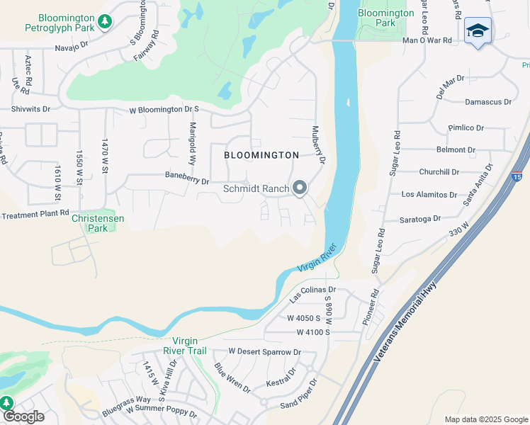map of restaurants, bars, coffee shops, grocery stores, and more near 3763 Carribbean Circle in St. George
