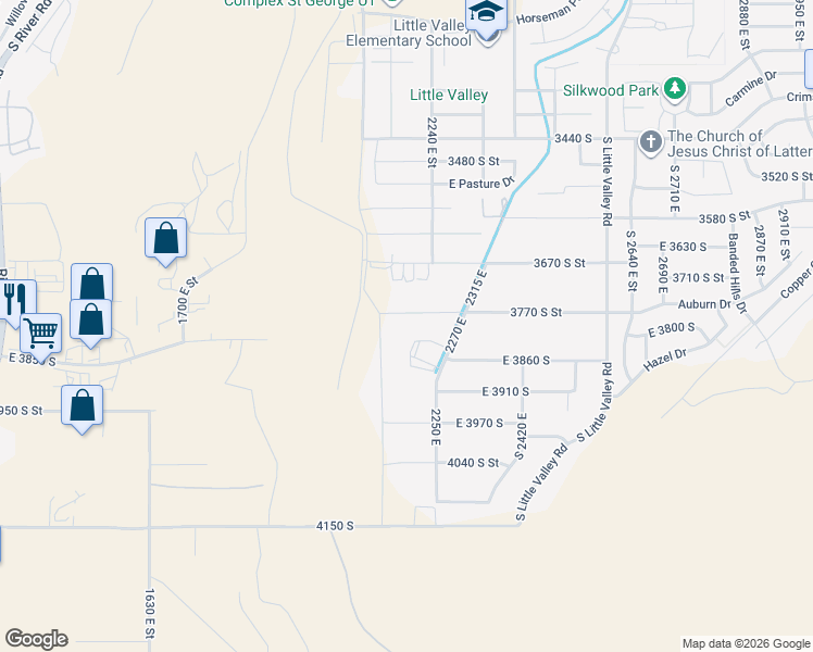 map of restaurants, bars, coffee shops, grocery stores, and more near 2204 East 3770 South in St. George