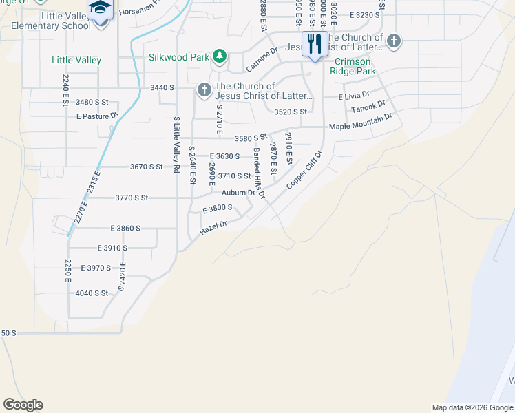 map of restaurants, bars, coffee shops, grocery stores, and more near 2798 Hazel Drive in St. George