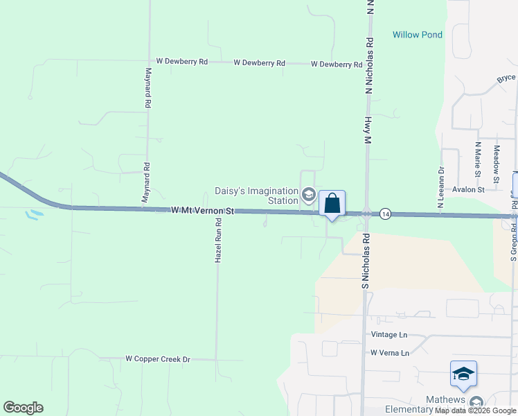 map of restaurants, bars, coffee shops, grocery stores, and more near W Mt Vernon St in Nixa