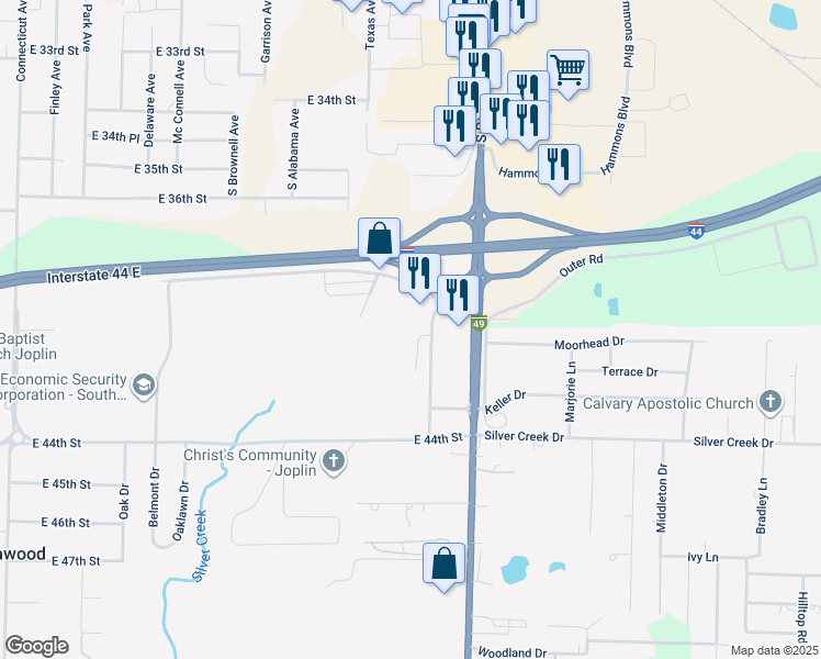 map of restaurants, bars, coffee shops, grocery stores, and more near 4026 South Arizona Avenue in Joplin