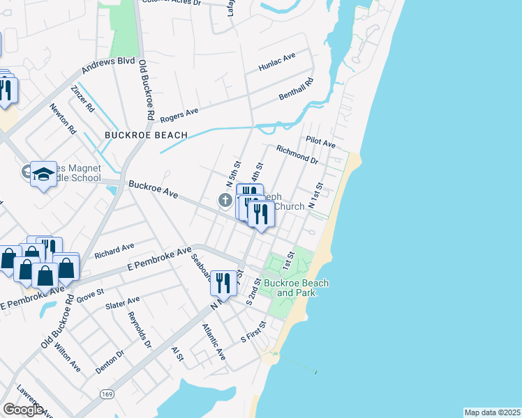 map of restaurants, bars, coffee shops, grocery stores, and more near 2013 North Mallory Street in Hampton