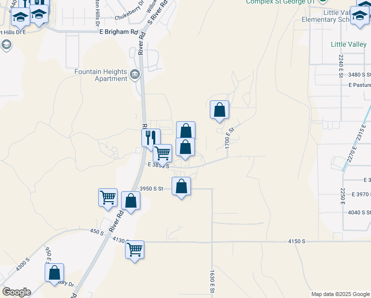 map of restaurants, bars, coffee shops, grocery stores, and more near 209 1500 East Circle in St. George