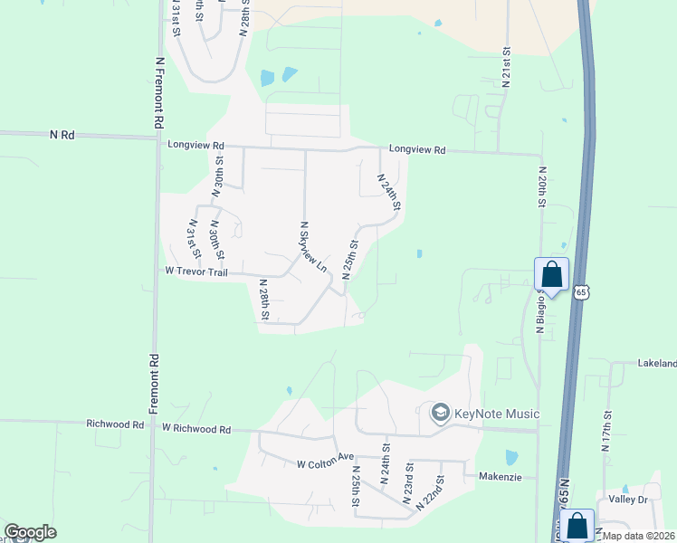 map of restaurants, bars, coffee shops, grocery stores, and more near 2702 North Skyview Lane in Ozark