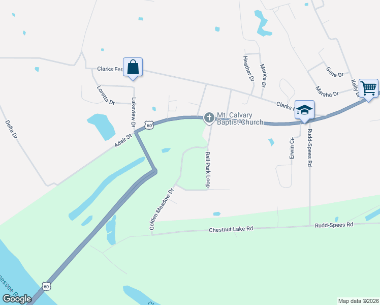 map of restaurants, bars, coffee shops, grocery stores, and more near 157-343 Golden Meadow Lane in Ledbetter