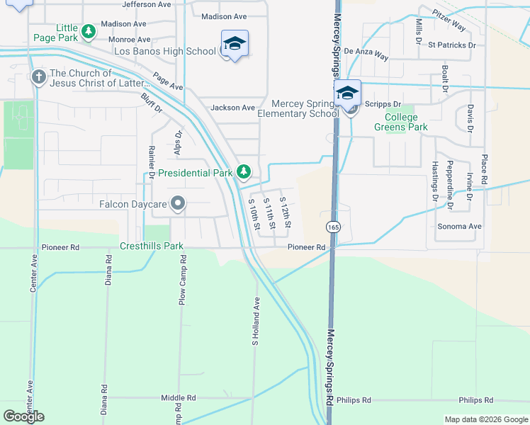 map of restaurants, bars, coffee shops, grocery stores, and more near 2119 South 11th Street in Los Banos