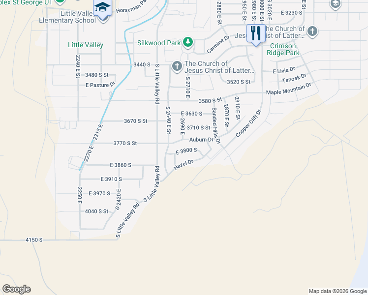 map of restaurants, bars, coffee shops, grocery stores, and more near 2691 East 3800 South in St. George
