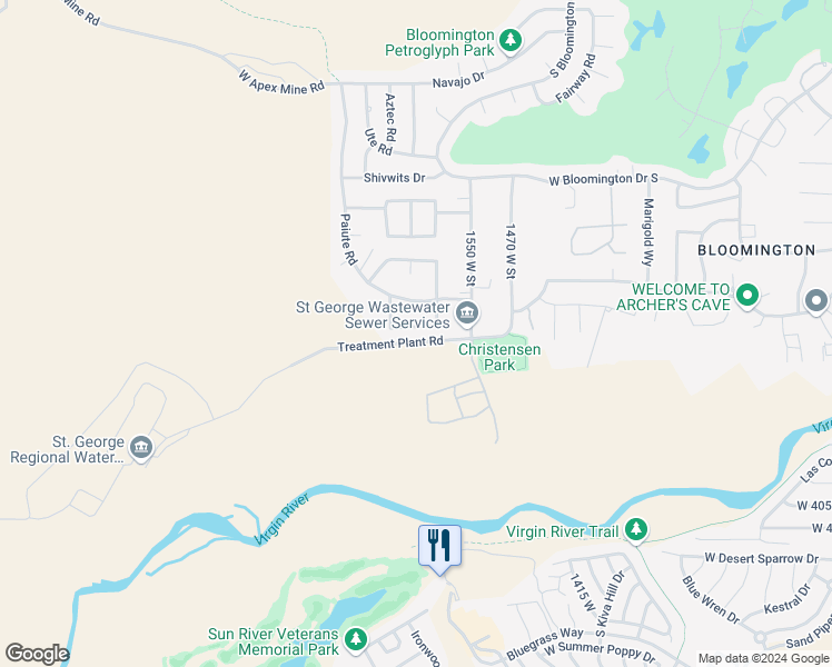 map of restaurants, bars, coffee shops, grocery stores, and more near 1653 West 3750 South in St. George