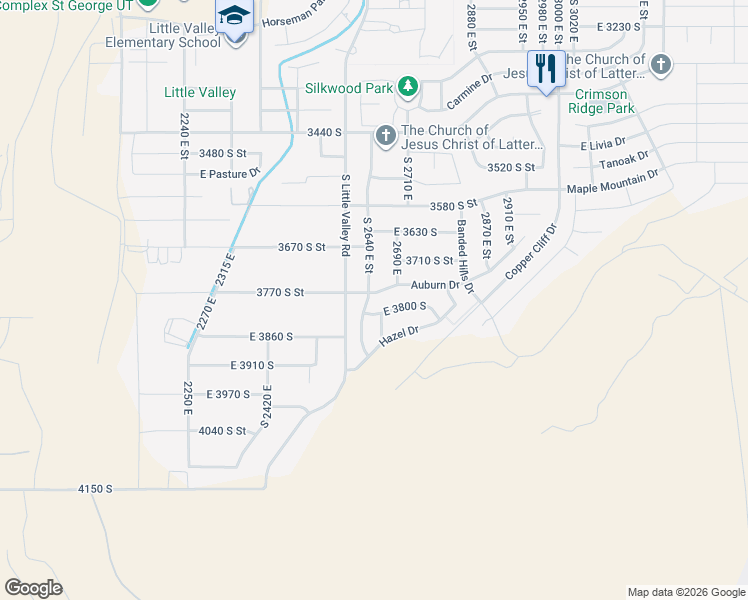 map of restaurants, bars, coffee shops, grocery stores, and more near 3775 South 2640 East Street in St. George