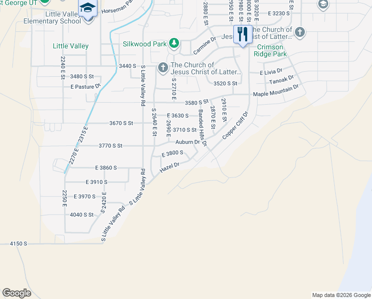 map of restaurants, bars, coffee shops, grocery stores, and more near 2739 East 3800 South in St. George