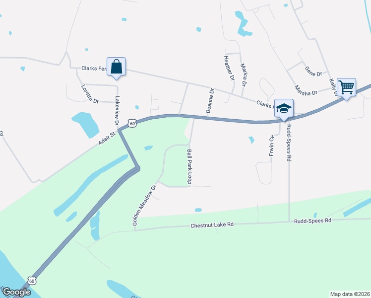 map of restaurants, bars, coffee shops, grocery stores, and more near 898-1654 Ball Park Loop in Ledbetter