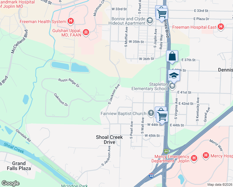 map of restaurants, bars, coffee shops, grocery stores, and more near 4111 South Jackson Avenue in Joplin