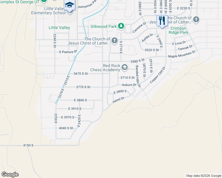 map of restaurants, bars, coffee shops, grocery stores, and more near 3775 South 2640 East Street in St. George
