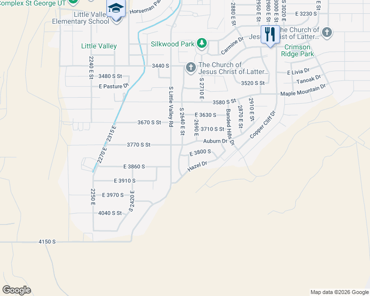 map of restaurants, bars, coffee shops, grocery stores, and more near 3775 South 2640 East Street in St. George