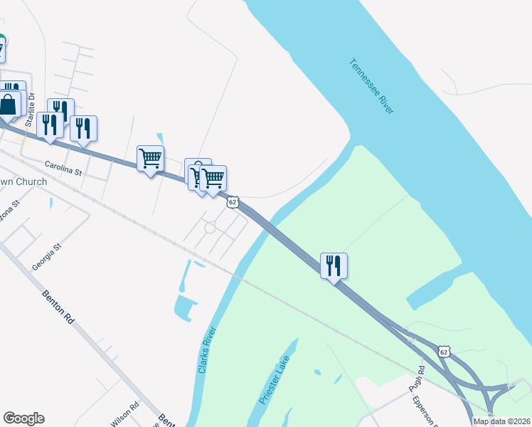 map of restaurants, bars, coffee shops, grocery stores, and more near 4420 Clarks River Road in Paducah