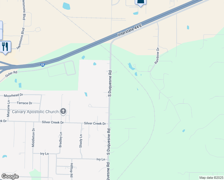 map of restaurants, bars, coffee shops, grocery stores, and more near 4097 South Duquesne Road in Joplin