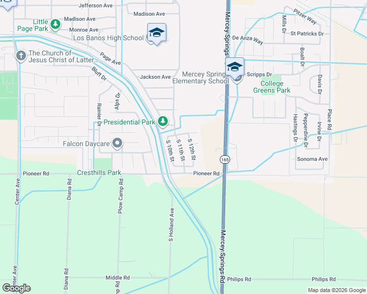 map of restaurants, bars, coffee shops, grocery stores, and more near 2119 South 11th Street in Los Banos