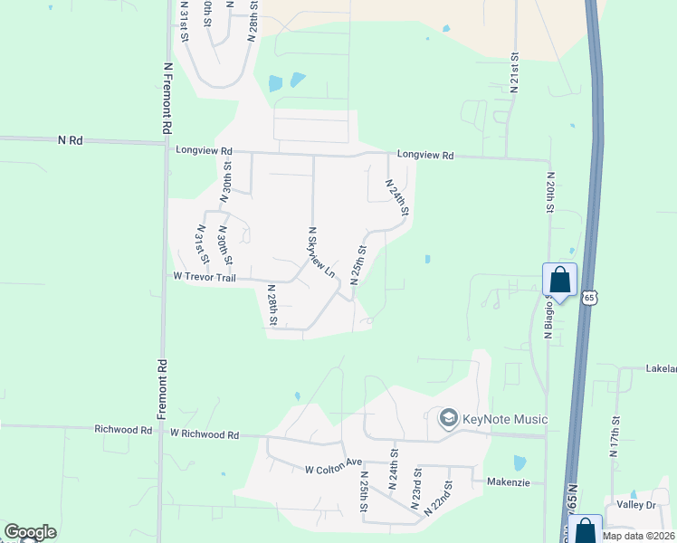 map of restaurants, bars, coffee shops, grocery stores, and more near 2702 North Skyview Lane in Ozark