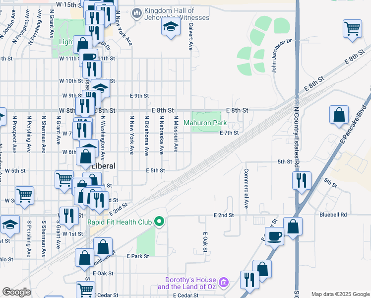 map of restaurants, bars, coffee shops, grocery stores, and more near 613 East 6th Street in Liberal