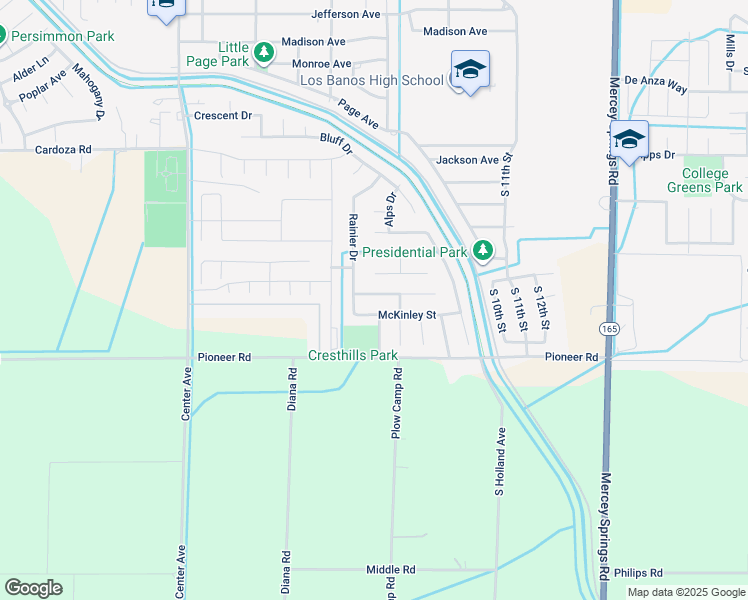 map of restaurants, bars, coffee shops, grocery stores, and more near 715 Foothill Street in Los Banos