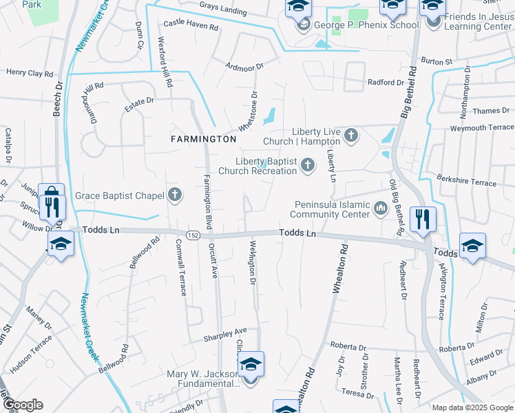 map of restaurants, bars, coffee shops, grocery stores, and more near 4 Sherry Dell Drive in Hampton