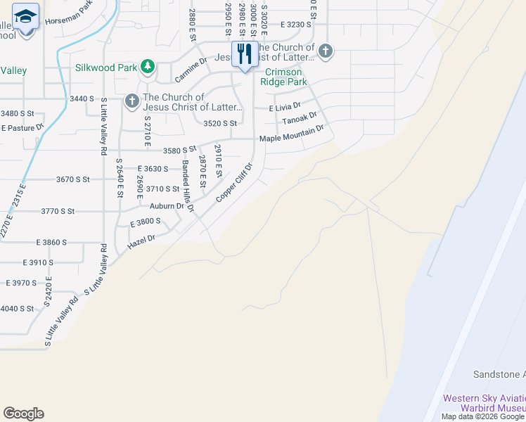 map of restaurants, bars, coffee shops, grocery stores, and more near 3089 East Banded Hills Drive in Washington