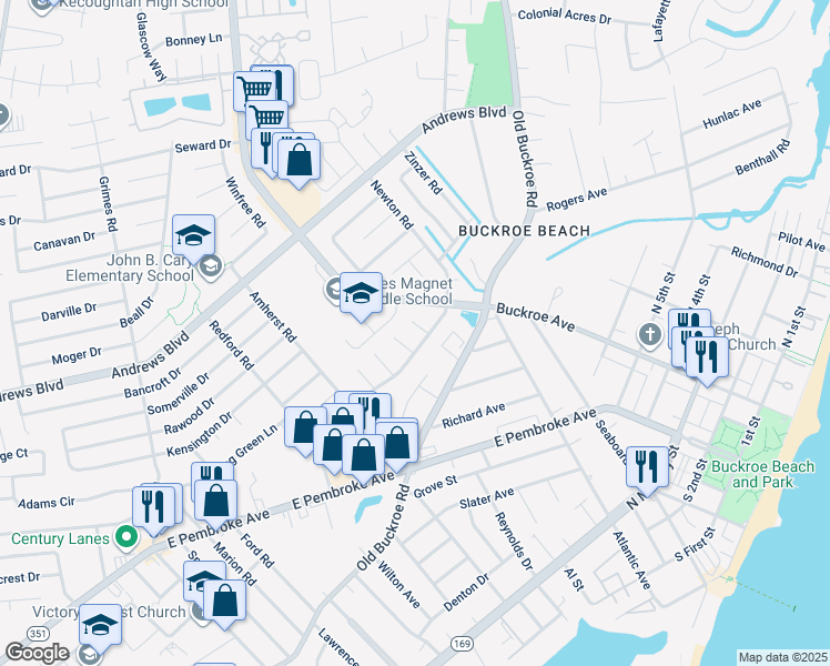 map of restaurants, bars, coffee shops, grocery stores, and more near 1803 Womble Court in Hampton