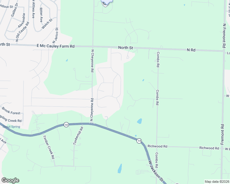 map of restaurants, bars, coffee shops, grocery stores, and more near North Cheyenne Road in Nixa